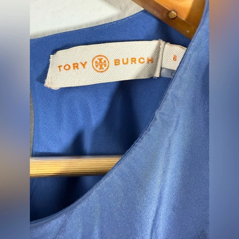 Tory Burch Amanda Lace Trim Silk A-Line Dress Hudson Blue Size 6 Sleeveless